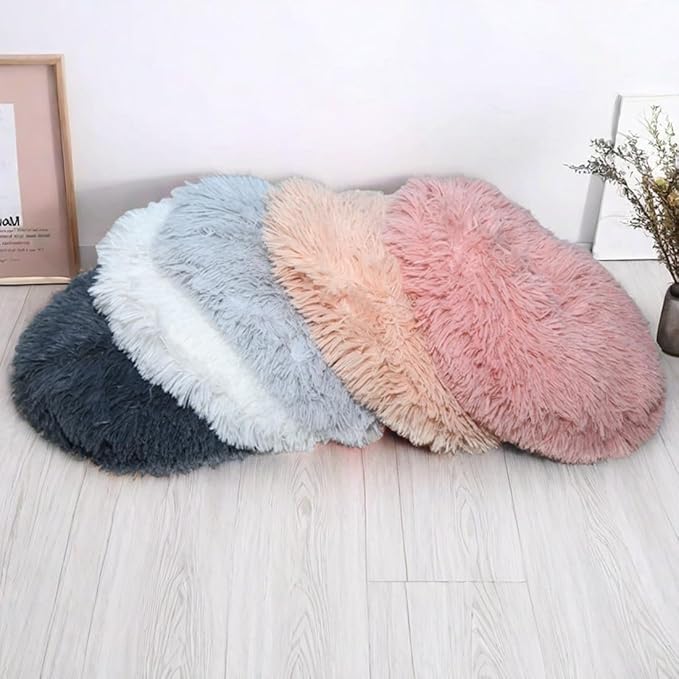 Plush Cat Dog Cushion,Round Pet Warm Mat, PP Cotton Soft and Comfortable for Living Room