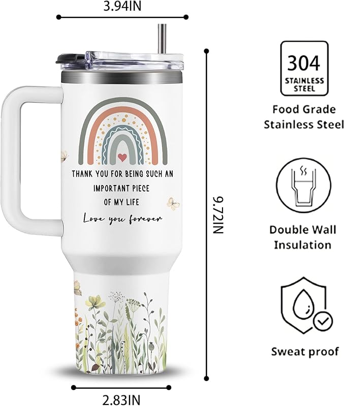 40oz Aunt Tumbler with Lid and Straw, Auntie Cups Travel Mug Butterfly Gifts, Aunt Gifts from Niece Nephew, Auntie Birthday Gift Drinking Coffee Cup