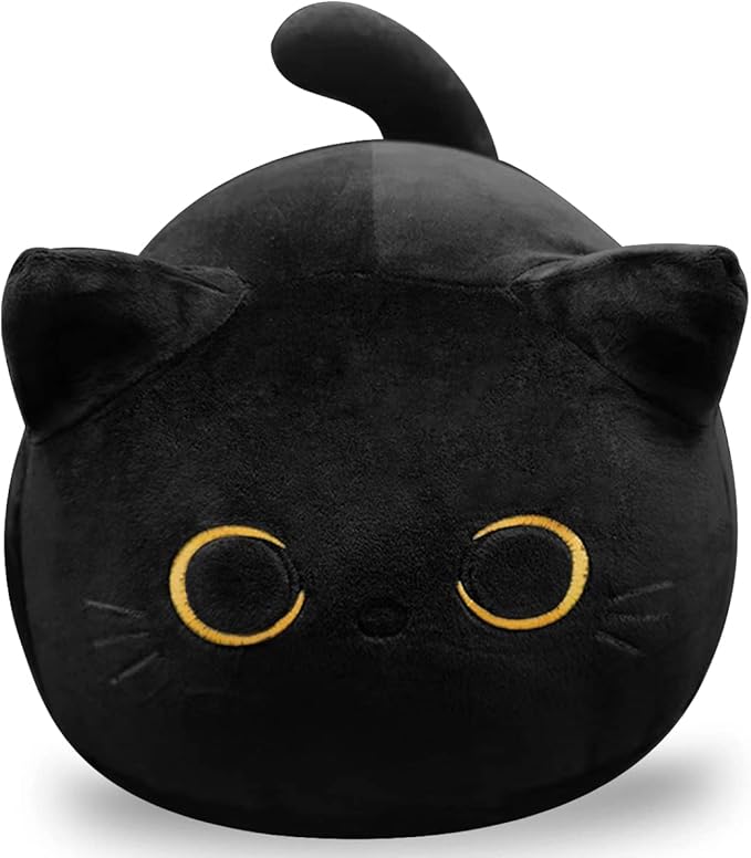 3D Black Cat Plush Toy, 17.7" Black Cat Pillow, Animal Soft Plush Pillow Baby Plush Toy Cat Shape Design Cute Cat Waist Cushion, As Birthday, Halloween, Christmas Decoration