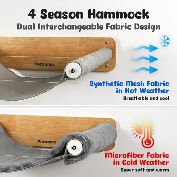 Cat Hammock Wall Mounted, Wooden Kitty Wall Furniture, Stable Shelves Floating Cat Perches for Sleeping, Playing, Climbing and Lounging - MK2012A