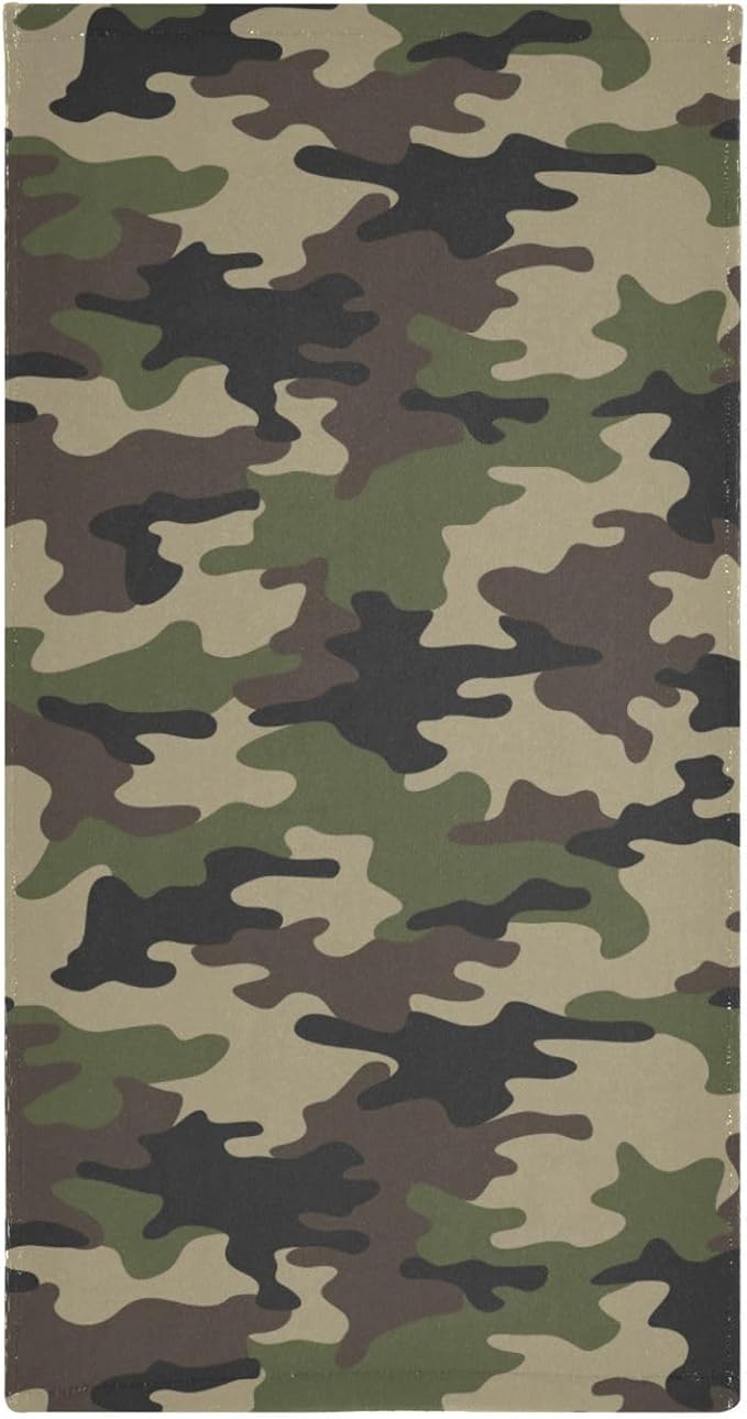 2 Pack Green Camouflage Hand Towels for Bathroom,Soft Absorbent Black Brown Army Hunting Camo Themed Bath Hand Towels for Kitchen,Decorative Guest Bathroom Towels for Face,Shower,Gym 14"x28"