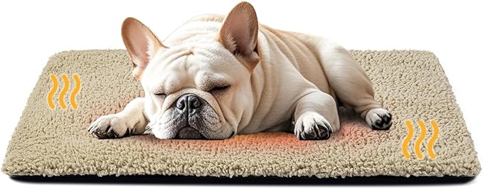 Miguel Self Heating Dog Mat, 36 X 24 inch Self Warming Dog Bed for Indoor Outdoor, Non Electric Dog Pad Thermal for Medium Large Dogs, Washable Crate Mat with Removable Washable Cover (Light Brown,L)