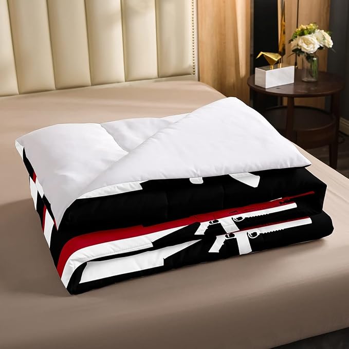 American Flag Comforter Set King,Army Guns Military Bedding Set for Kids Boys Teens Man,Red Blue Stars Stripe USA Flag Bedding Comforter Soldier Rifle Quilt Duvet Set 2 Pillow Cases Bedroom Decor