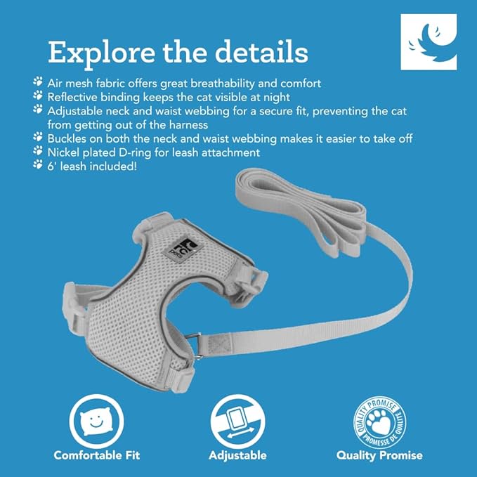 RC Pets Adventure Kitty Harness Includes Adjustable, Airmesh Fabric, 6' Leash and D-Ring Cat Walking Harness | Maldives, Medium