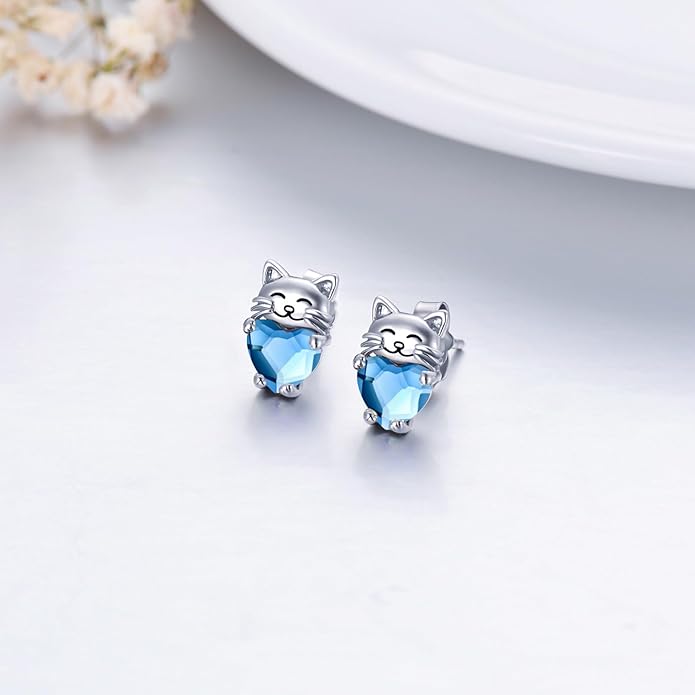 925 Sterling Silver Cat Earrings Cute Animal Kitten Stud Earrings cat Jewelry Gifts for Women Girls Hypoallergenic Earrings for Sensitive Ears