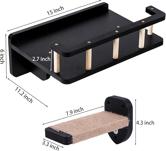 Cat Wall Shelf with 3 Cat Wall Steps,Cat Wall Shelves with Plush Coverd,Cat Climbing Shelf for Indoor Cat,Cat Wall Furniture Cat Shelf for Wall (Black)