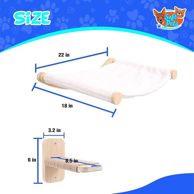 Cat Hammock Wall Mounted Cat Shelf with Three Steps - Cat Wall Shelves and Perches for Sleeping, Playing, Climbing, and Lounging - Modern Cat Bed & Furniture for Large Cats or Kitty, Natural