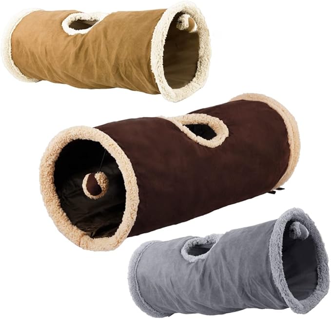 ALL FOR PAWS Cat Toys Cat Tunnel and Cat Cube Collapsible Kitten Indoor Toys Crinkle Cat Tunnel Cat Toys (Lambswool),You Will Receive Either a Brown or Gray or tan Toy