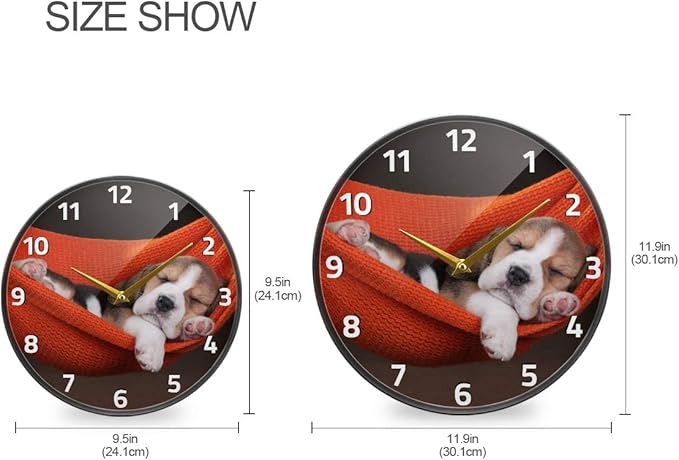 ALAZA Animal Dog Beagle Puppy Wall Clock Battery Operated Silent Non Ticking Clocks for Living Room Decor 12 Inch / 9.5 Inch