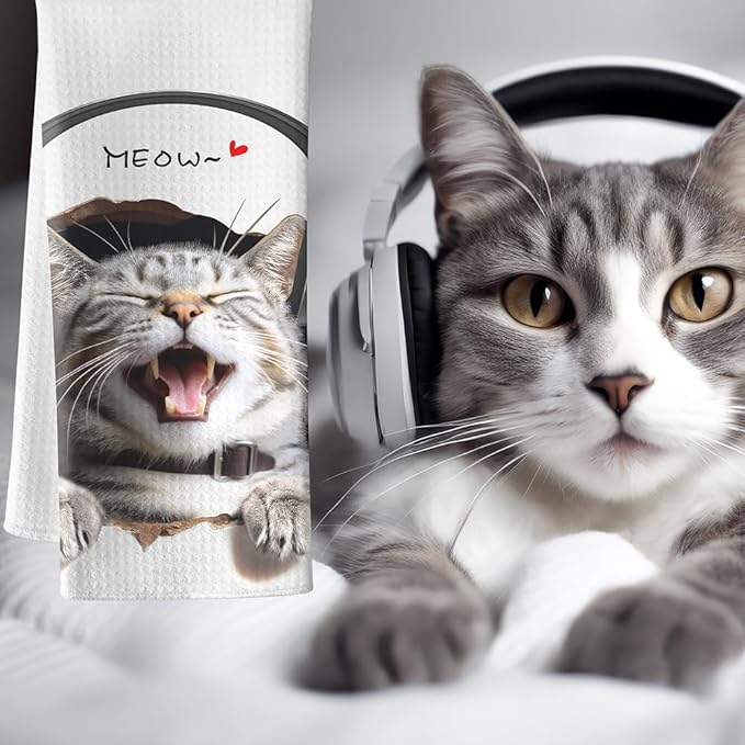 2-Pack Decorative Kitchen Towels Set with Playful Peeking Design-Absorbent&Quick-Drying Dish Towels for Cooking,Bathroom Decor-Funny Cat Lover Gifts for Women,Cute Animal Theme Hand Towels ( Durable)