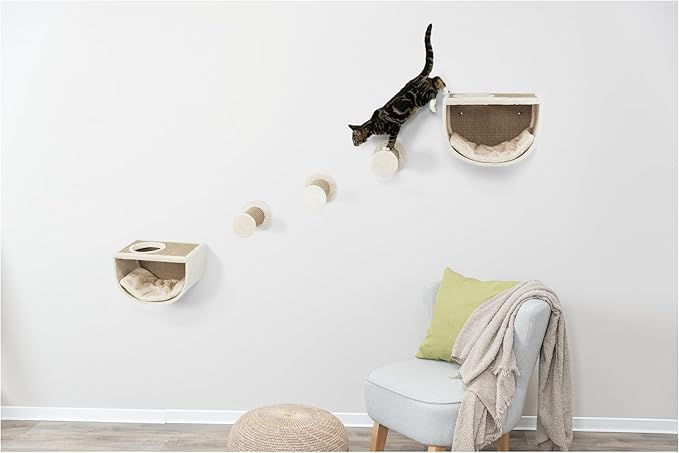 TRIXIE Eden Wall Mount Cat Tree 5pc Set, 2 Condos and 3 Perches/Steps, Scratching Post, Brown
