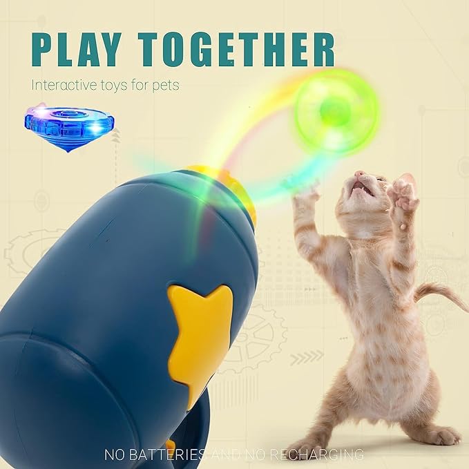 7 Piece Cat Fetch Toys, Interactive Flying Cat Toy with 5 Flying Propellers,1 Spinning Tops, Dog Cat Pet Tracks Chasing Toy for Indoor Cats (Dark Blue)