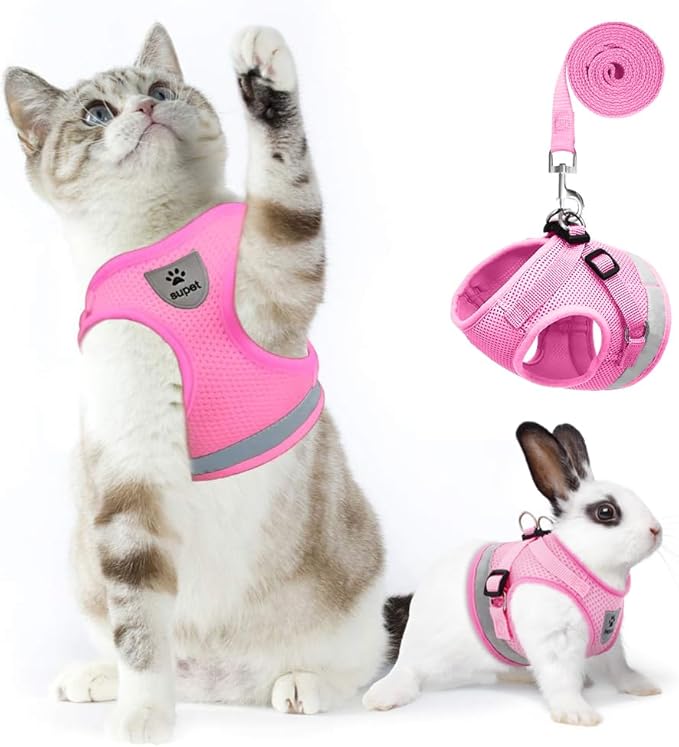 Supet Cat Harness and Leash Set - Soft Mesh Adjustable Cat Vest Harness with Reflective Strap for Walking Cat and Puppy Rabbit