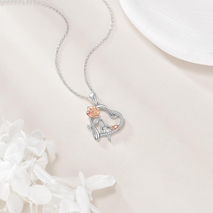 Alice in Wonderland Necklace Sterling Silver Alice Rabbit/Cat Heart Pendant I Love You Forever Jewelry Gift for Women