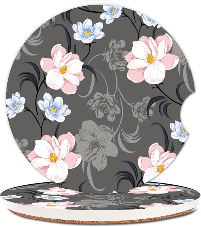Absorbent Car Cupholder Coaster 2 Pack, Cute Car Coasters with a Finger Notch for Women & Men,2.56" Ceramic Stone & Non-Scratch Cork Base Drink Coasters, Cute Auto Accessories Gifts