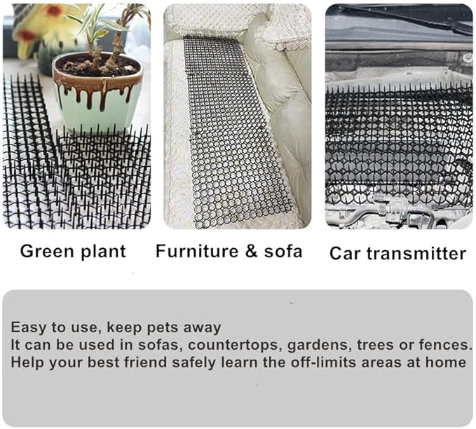 12 Pack 7.9 X 5.9 Inch Square Cat Scat Mats for Cats with Spikes, Prickle Strips from Digging Cat Deterrent Outdoor Include Staples and Zip Ties