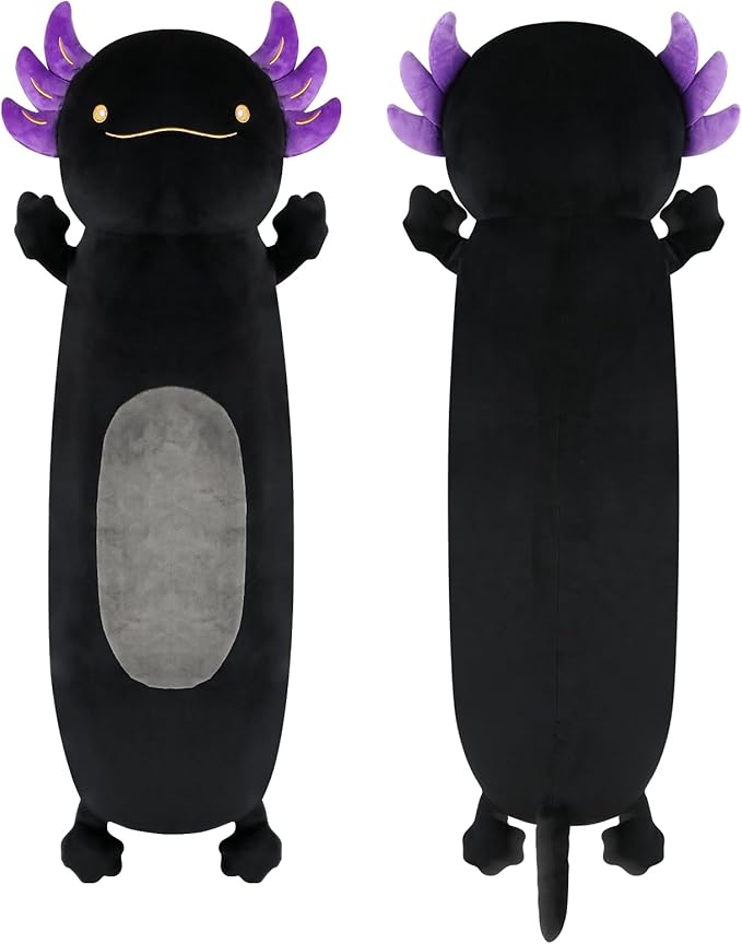 22inch Black Axolotl Stuffed Animal, Soft Long Pillow Doll Cute Axolotl Plush Body Pillow Plushies Toy Gift for Kids, Boys Birthday, Easter