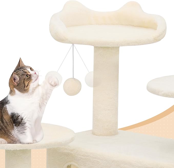 MoNiBloom Cat Tree, 60 Inch Cat Tree Tower with 2 Cat Condo, Cat Tower with Scratching Post, Cat Climbing Tower, Cat Tree for Indoor Cats, Beige