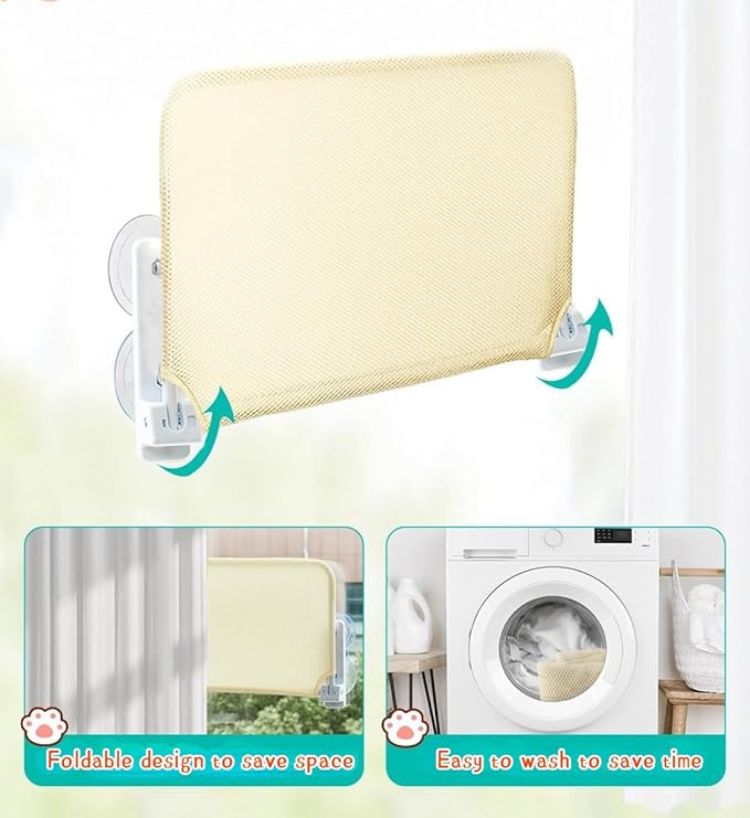 Cordless Cat Window Perch, Foldable Cat Window Hammock with 4 Strong Suction Cups, Window Cat Perch Indoor Cats Kitty Shelf Hold Up to 44lbs for Small to Medium Cats, Beige