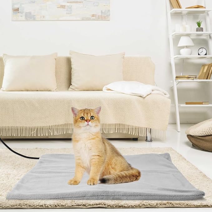 Pet Heating Pad for Cats Dogs with Timer Temperature Adjustable, Electric Heating Mat Indoor, Adjustable Warming Mat, Waterproof Heated Bed with Chew Resistant Steel Cord，Pet Heated Mat