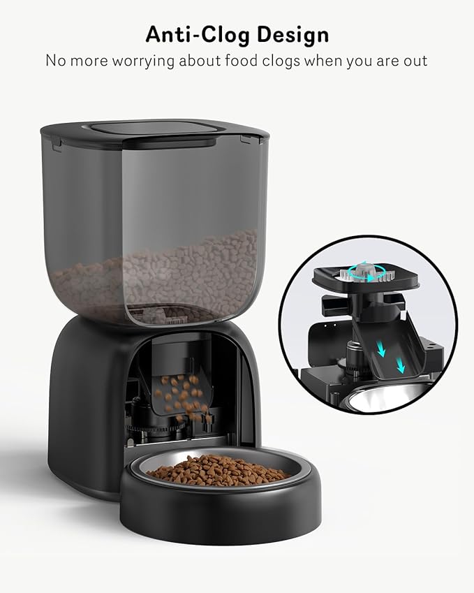 Automatic Cat Feeder, Cat Food Dispenser Battery-Operated with 180-Day Battery Life, Timed Pet Feeder for Cats and Dogs, Desiccant Bag, Programmable Portion Control, 4 Daily Meals, 10s Voice Recorder