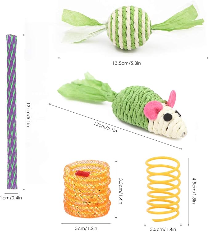 20Pcs Colorful Cat Spiral Spring, Cat Spring Toys Kittens Telescopic Plastic Coils Paper Mouse Paper Ball with Bell Spring Tube Toys for Keep Fit Interactive