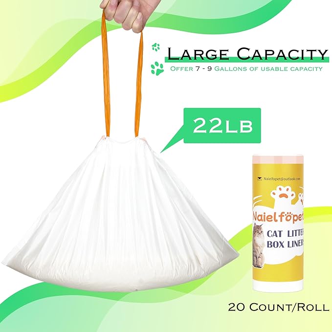 60 Count Cat Litter Box Liner Bags, 21" x 11" Disposable Portable Cat Litter Waste Receptacles Bags Compatible with PETKIT PuraX PuraMax PuraMax2 Self-Cleaning Cat Litter Box