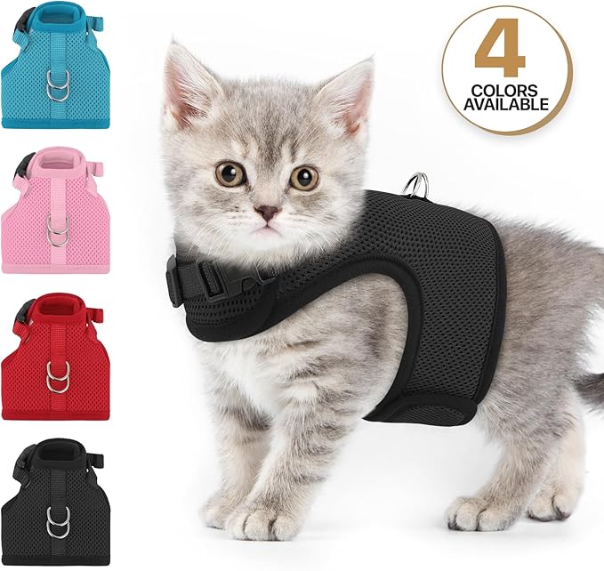 MoNiBloom Soft Cat Harness for Walking Escape Proof and Travel, Kitten Adjustable Breathable Vest Harness - Black, XS