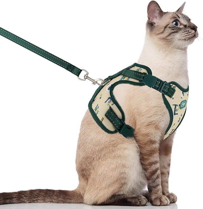 Supet Cat Harness and Leash for Walking Escape Proof, Adjustable Harness for Cats, Easy Control Small Cat Harness for Medium Large Kitten Lattice Crocodile Green S