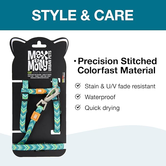 Max and Molly Adjustable Cat Harness and Leash Set - Escape-Proof Cat Harness with Leash for Outdoor Walking and Exploring - Soft Padded Material (Vintage Chevron)