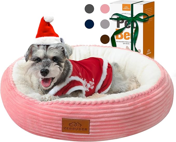 23in Pink Round Cat Dog Bed for Large Medium Small Dogs Cats, Machine Washable Sleeping Sofa, Non-Slip Bottom Breathable Soft Calming Pet Cuddler for Indoor/Outdoor/Car/Cage