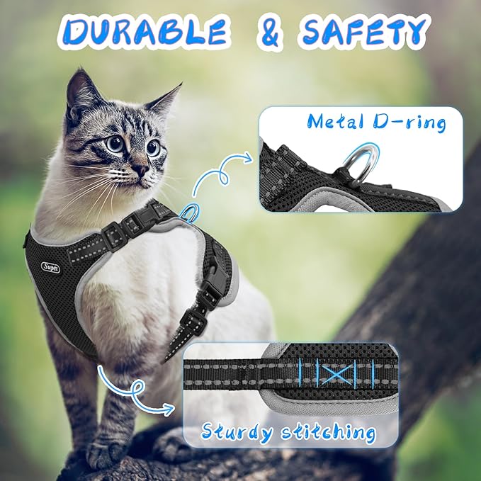 Supet Cat Harness and Leash for Walking Escape Proof, Adjustable Harness for Cats, Easy Control Small Cat Harness for Medium Large Kitten XS