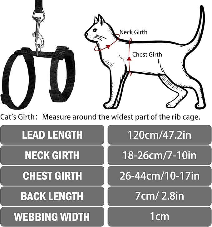 PUPTECK Adjustable Cat Harness and Leash Set Escape Proof Kitten Strap Collar for Walking Travel, Black