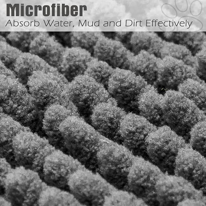 EXPAWLORER Dog Door Mat for Muddy Paws - Highly Absorbent Microfiber Dog Rug, Soft Chenille Dog Runner Rug Indoor Outdoor Floor, Non-Slip Large Pet Paw Cleaning Washable Mud Mat for Bathroom, Grey