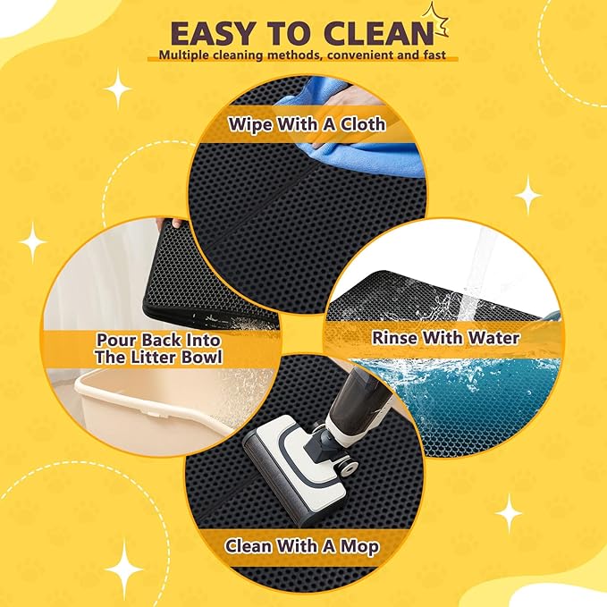 2 Pack Double Layer Cat Litter Mat with Handle, Fodable Kitty Trapping Litter Box Mat, Honeycomb Cat Mats for Litter Floor, Non-Slip Pet Cat Litter Trap Mat Rug Catcher (24" x 15")