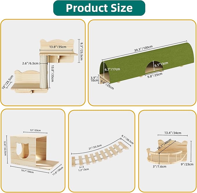 YITAHOME Cat Wall Shelves and Perches for Wall, Solid Wood Wall Mounted Cat Furniture 18 Piece Set, Cat Climbing Shelves Playground Scratching Post with 6 Steps Indoor Mounted Condos House