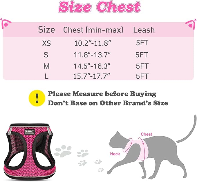 Cat Harness and Leash for Walking Escape Proof, Adjustable Kitten Vest Harness Reflective Soft Mesh Puppy Harness for Outdoor, Comfort Fit, Easy to Control (Pink, L)