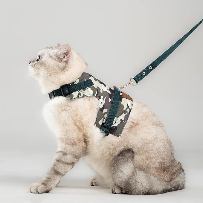 Cat Harness and Leash Set, Cats Escape Proof - Adjustable Kitten Harness for Large/Medium/Small Cats, Walking Travel Petsafe Harness (Camouflage, Large)