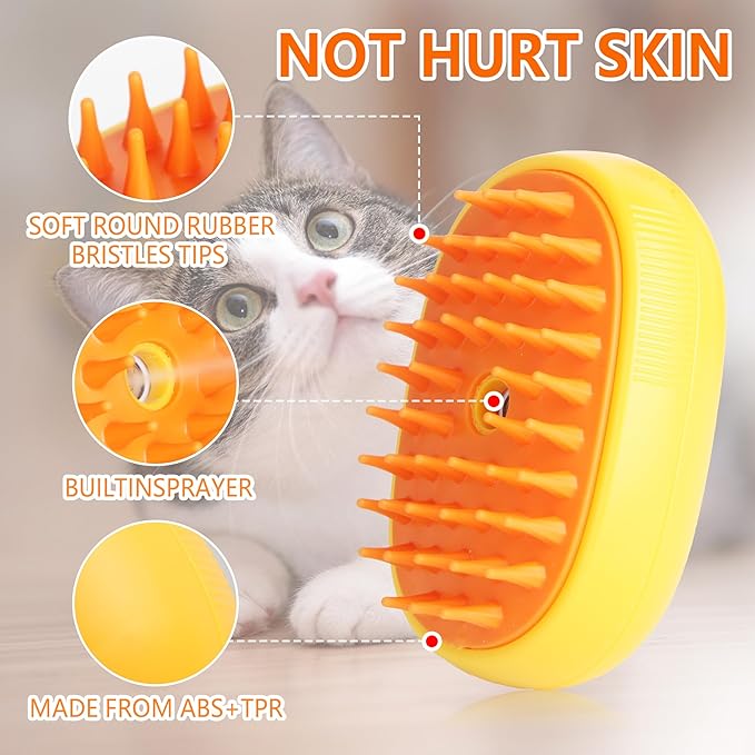 3 in 1 Cat Steam Brush for Shedding Spraing Cleaning and Massaging Dog Pet Hair Brush (White)
