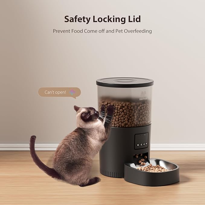 Automatic Cat Food Dispenser, WiFi Cat Feeder with APP Remote Control for Dry Pet Food, Programmable Timer, Dual Power Supply, Slow Feeder for Cats & Small Dogs