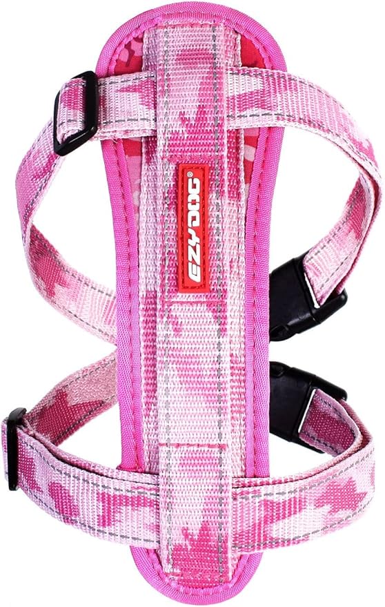 EzyDog Premium Chest Plate Custom Fit Reflective No-Pull Padded Comfort Dog Harness - Perfect for Training, Walking, and Control - Includes Car Restraint Attachment (X-Small, Pink Camo)