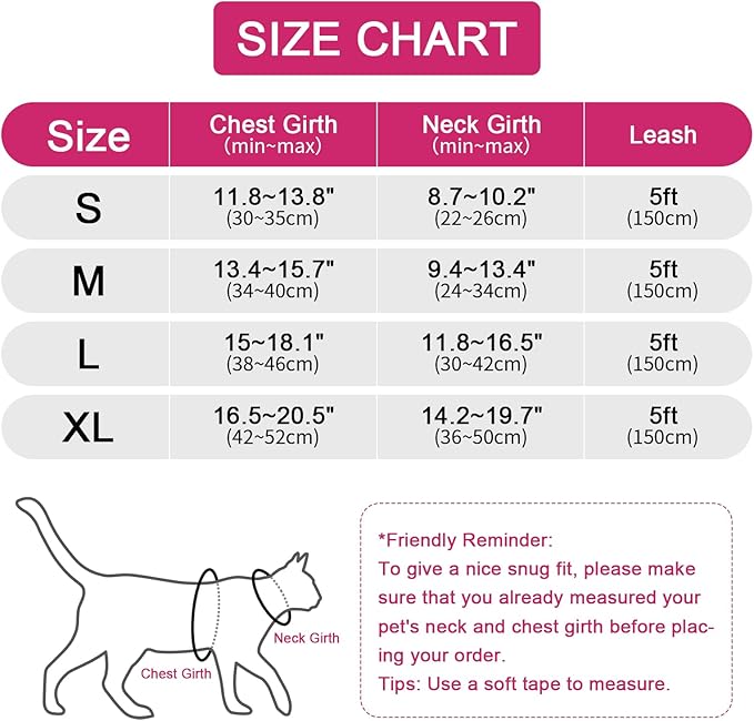 Cat Harness and Leash Set, Upgraded Escape Proof Adjustable Kitten Vest with Lead for Small Cat Outdoor Walking, Soft Breathable Mesh Jacket with Reflective Strips for Dark Night (S, Rose Pink)