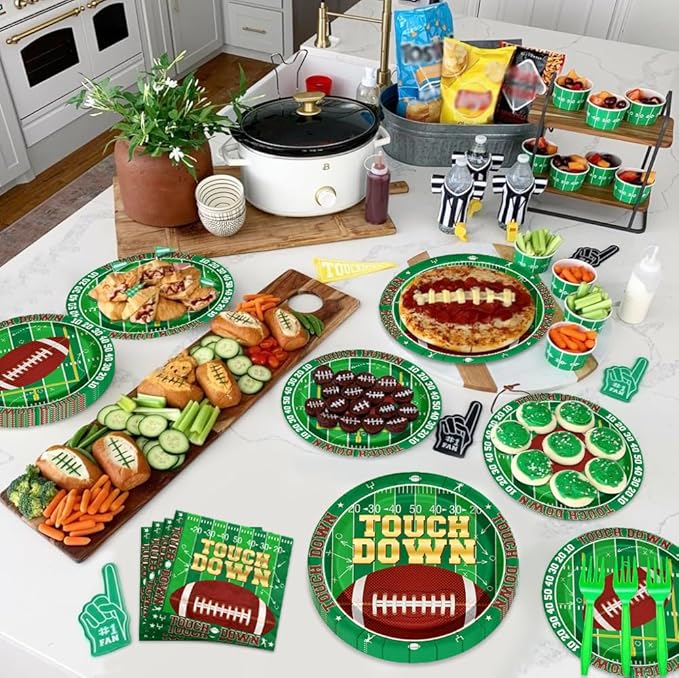 96PCS Football Party Decorations Tailgate Tableware Set Touchdown Theme Paper Plates Football Sports Game Plates Napkins Dinnerware for Touchdown Gameday Party Supplies, Serves 24