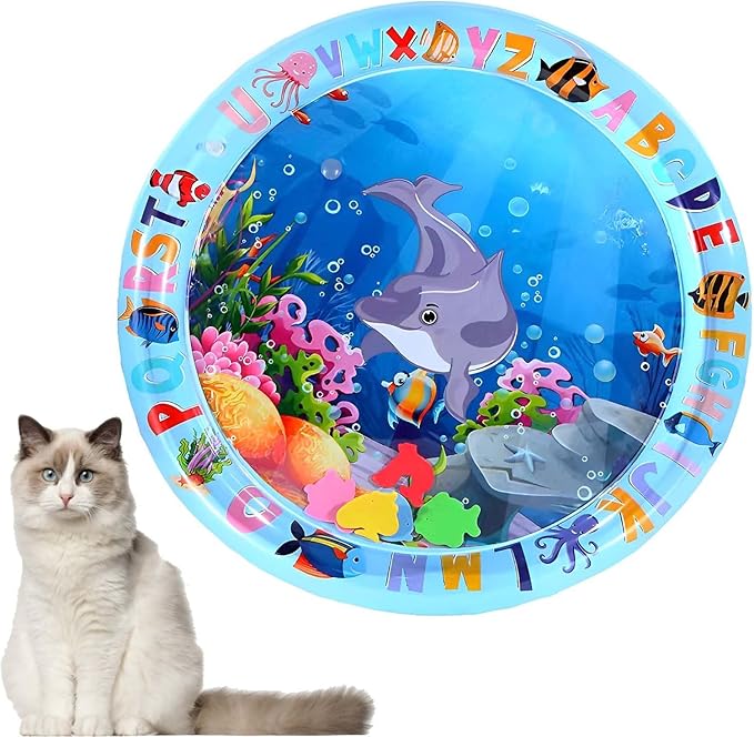Upgrade Thickened Water Sensor Play Mat for Cats.2024 New Interactive Cool and Comfortable Thickened pet Water Sensing pad,Water Sensory Pad with Fish for Pets Kids Play