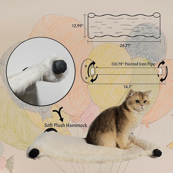 Cat Wall Frame for Climbing. Handcrafted Pine Furniture: Sisal Rope Suspension Bridge, Cat Hammock, Steps and Travel Platform. Suitable for Climb, Perch, Activity. DIY Cat Highway and Cat Wall.