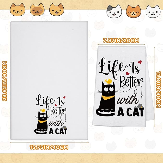 6 Pcs Cat Kitchen Dish Towels with Sayings, Cute Hand Towels for Cat Lover Halloween Housewarming Gifts