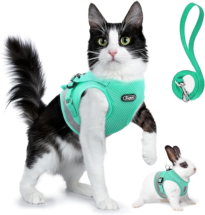 Supet Cat Harness and Leash Set - Soft Mesh Adjustable Cat Vest Harness with Reflective Strap for Walking Cat and Puppy Rabbit
