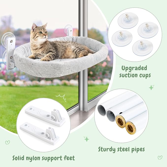 Sunhoo Cat Hammock Perch for Window Seat Bed Indoor Cats Lounger Window Sill Ledge Foldable Kitten Shelf Cordless No Drilling Washable Plush Cushion Heavy Duty Metal Frame 21 * 11.8 in Easy Assembly