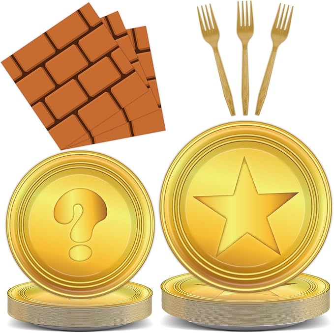 96 Pcs Super Brothers Party Supplies Game Theme Party Plates and Napkins Video Game Theme Tableware Set Decor Party Decorations for Birthday Baby Shower Party Favors for 24 Guests