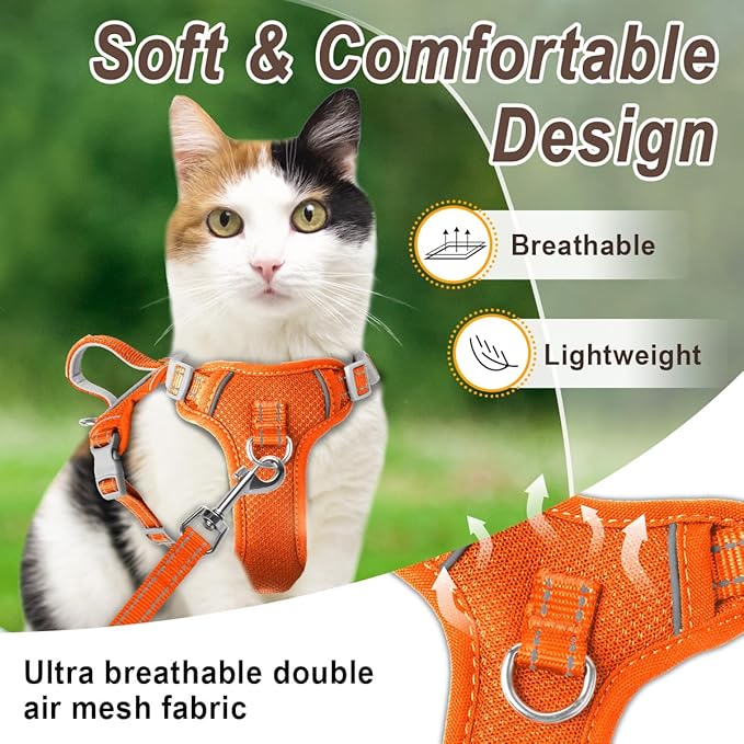 Cat Harness and Leash Set for Walking Escape Proof for Small Large cat Kitten Harness with ID tag Pocket (Orange,XXS)